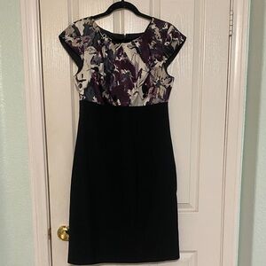 Ann Taylor Black and Purple Cap Sleeve Dress